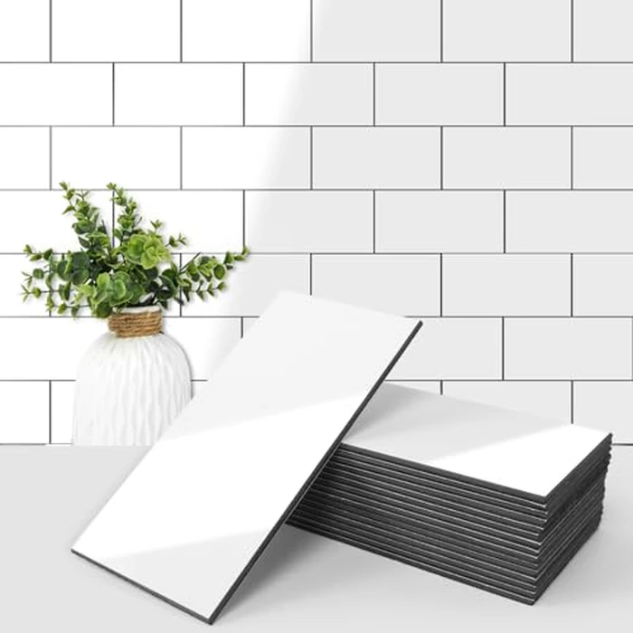 Art3d 102-Piece Peel and Stick Wall Tile for Kitchen Backsplash, Bathroom, Fireplace, 3in. x 6in. Stick on Subway Tile, Glossy White by Art3d - Used - Very Good condition - US$37.61