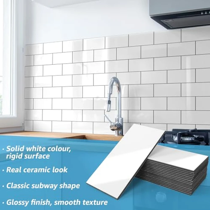 Art3d 102-Piece Peel and Stick Wall Tile for Kitchen Backsplash, Bathroom, Fireplace, 3in. x 6in. Stick on Subway Tile, Glossy White by Art3d - Image 4