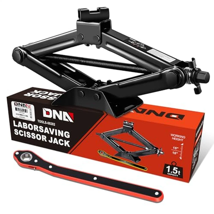 DNA Motoring Scissor Jack for Car, 1.5 Ton (3,306 lbs) Scissor Lift Jack with Labor-Saving Ratchet Wrench for Most Cars, 4'' - 15.2'' Lifting Range, TOOLS-00282 by DNA MOTORING - Used - Very Good condition
