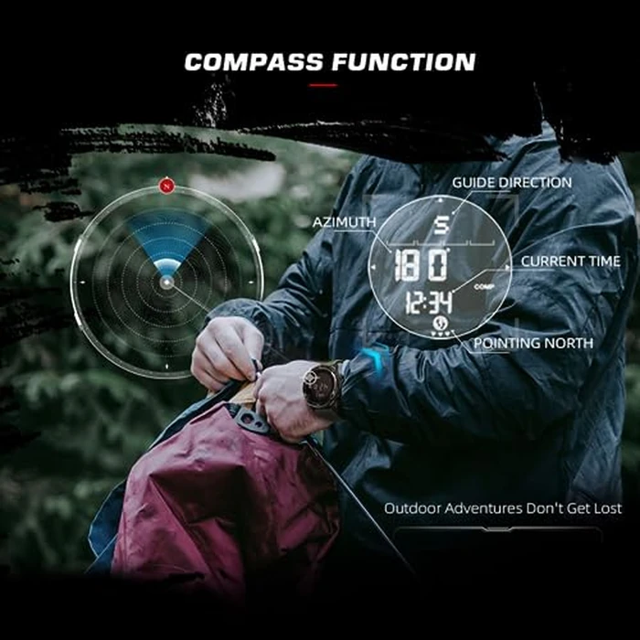 CakCity Digital Waterproof Watch for Women Mens All Black Sports Watch Outdoor Tactical Watches for Men Stopwatch Wrist Watch with Compass,Step Counte by CakCity - Image 5