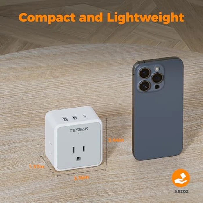TESSAN Universal Travel Adapter Kit, 6-in-1 International Power Adapter with 3 USB (1 USB C) and 3 AC Outlets, Wordwide Adaptor Supports Type C, G, E/F, I, A, B for US EU UK Australia Japan, Grey by TESSAN - Image 7