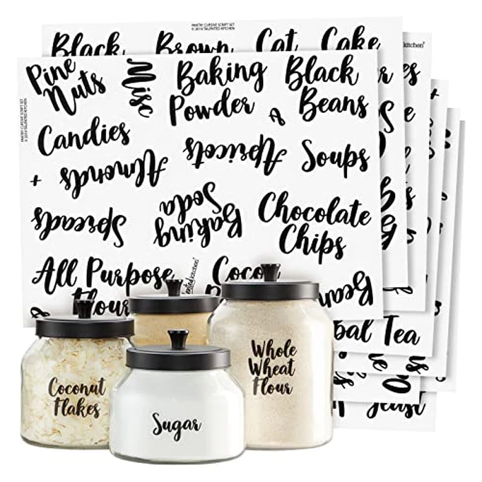 Talented Kitchen Labels for Food Containers - 135 Count, Preprinted Black Cursive on Clear Backing, Water-Resistant - Pantry & Kitchen Storage Labels for Jars & Bins - Easy Peel & Stick by Talented Kitchen - Used - Good condition