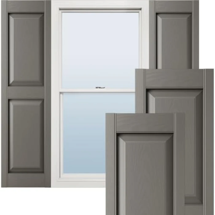 14 3/4"W x 55"H Lifetime Vinyl, Standard Two Equal Panels, Raised Panel Shutters, w/Installation Shutter-Lok's & Matching Screws (Per Pair), Tuxedo Grey by Ekena Millwork - Image 1