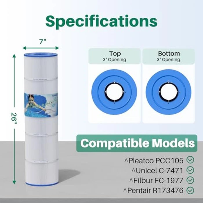 CCP420 Pool Filter Replaces Pentair Clean and Clear Plus 420, PCC105-PAK4, Ultral-A6, Unicel C-7471, R173576, Filbur FC-1977, 817-0106, 178584, 570-0425, 4X105 sq. ft. Cartridge, L x OD: 26"x7" by TOREAD - Image 2