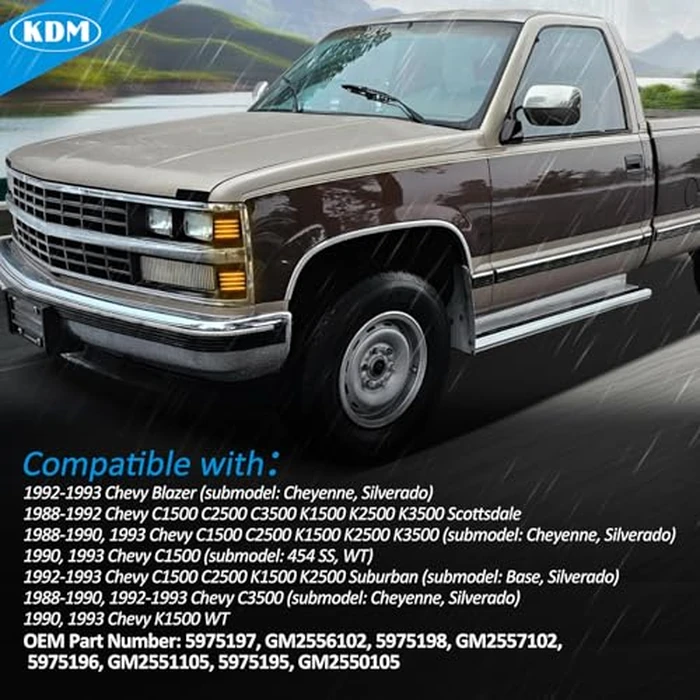 KDM Smoked Lens LED Front Bumper Corner Side Marker Light Fit for 1988-1993 Chevy Silverado C/K 1500 2500 3500 C10 Suburban Tahoe,Pickup Truck,Corner Signal Lamp Bright Amber,4Pack by KDM - Image 4