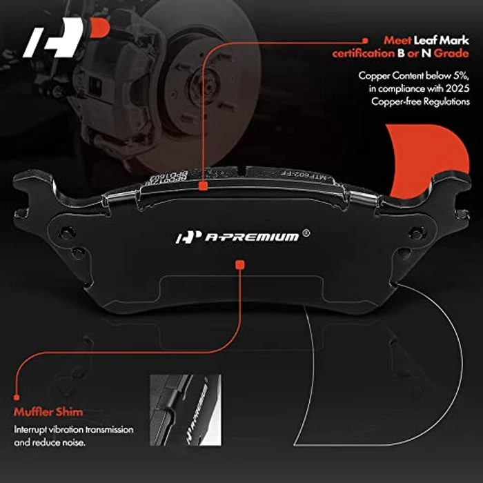 A-Premium Rear Ceramic Brake Pads Set Compatible with Ford Models - for F-150 2012 2013 2014 2015 2016 2017 2018 2019 2020, with Hardware, 4-Pack by A-Premium - Image 2