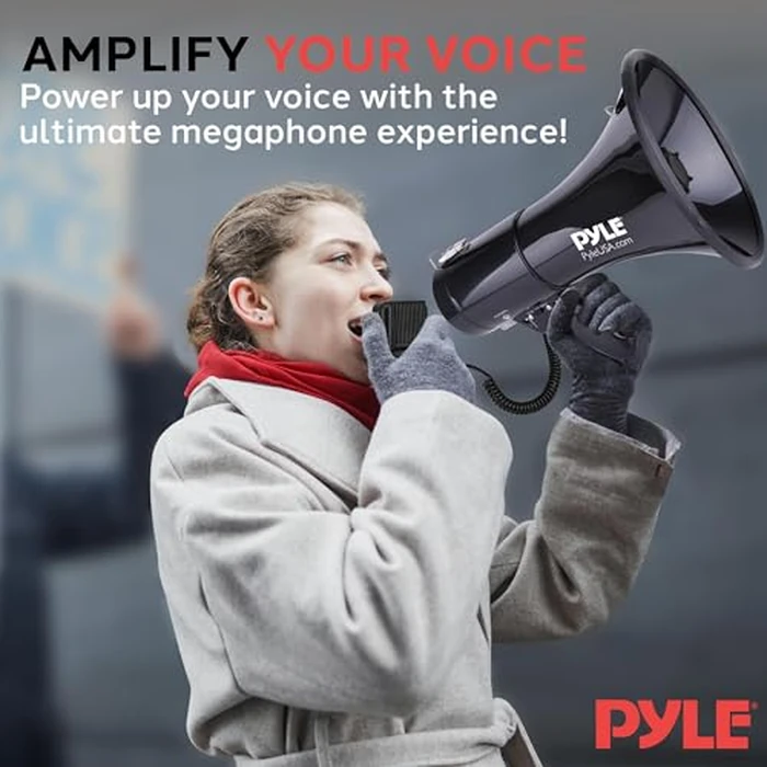 Pyle Megaphone - 50W Bullhorn with Siren & Volume Control, AUX Input for Streaming Music - Loud & Clear for Sports, Events, & Safety, Includes Detachable Mic and Carry Strap by Pyle - Image 6