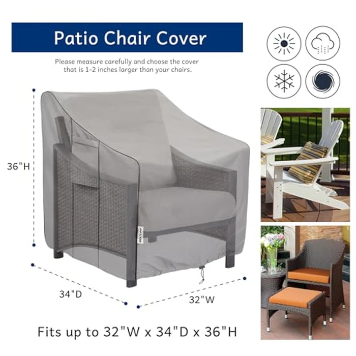 BOLTLINK Outdoor Chair Covers Waterproof 2 Pack, Heavy Duty 600D Oxford Fabric with UV Protection, Adjustable Straps & Air Vents, Fits 32"W x 34"D x 36"H Inches Patio Armchairs, Garden Furniture by BOLTLINK - Image 2