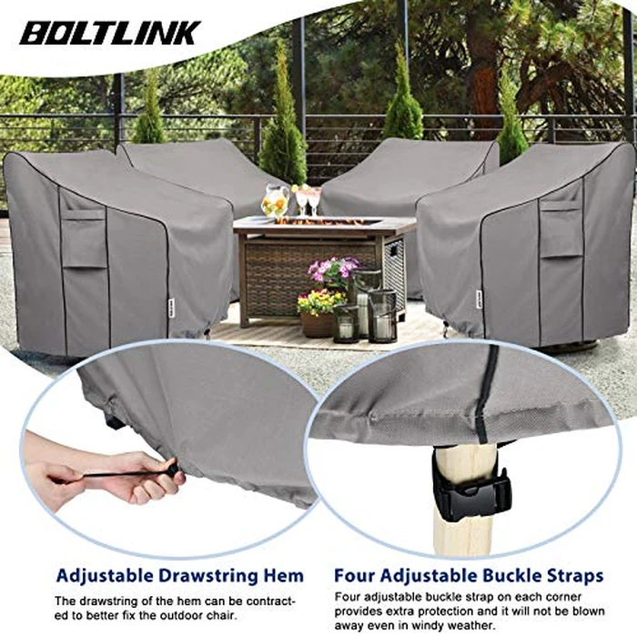 BOLTLINK Outdoor Chair Covers Waterproof 2 Pack, Heavy Duty 600D Oxford Fabric with UV Protection, Adjustable Straps & Air Vents, Fits 32"W x 34"D x 36"H Inches Patio Armchairs, Garden Furniture by BOLTLINK - Image 4