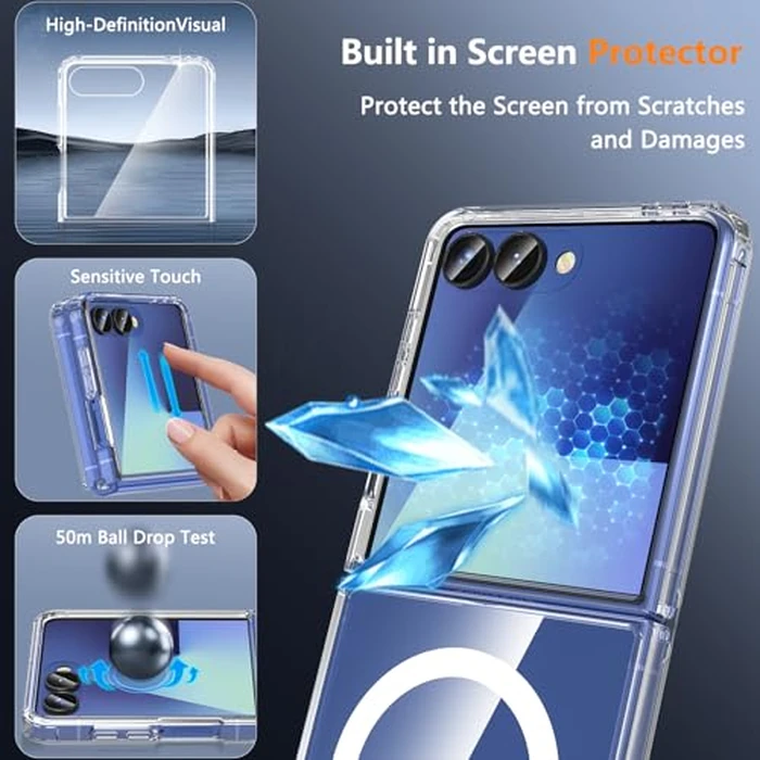 For Samsung Galaxy Z Flip 7 Case,Z Flip 7 Case Magnetic Built-in Screen Protector [Compatible with MagSafe] Transparent Shockproof Clear Back [New Upgrade] Protective Rugged Phone Cover-Clear by Hensinple - Image 3