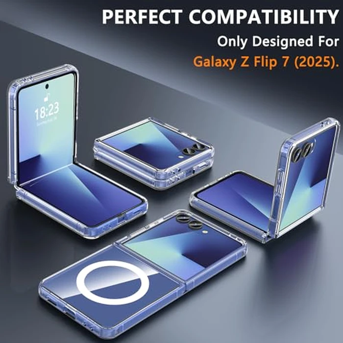 For Samsung Galaxy Z Flip 7 Case,Z Flip 7 Case Magnetic Built-in Screen Protector [Compatible with MagSafe] Transparent Shockproof Clear Back [New Upgrade] Protective Rugged Phone Cover-Clear by Hensinple - Image 4