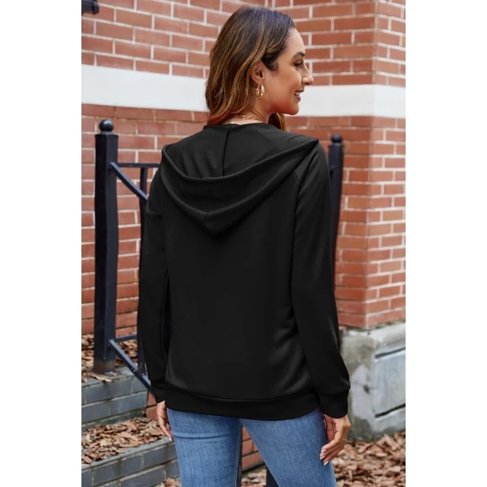 HTD Womens Casual Full Zip Up Hoodie Basic Lightweight Long Sleeve Sweatshirt Solid Color Jacket With Pockets BlackC S by HTD - Image 3