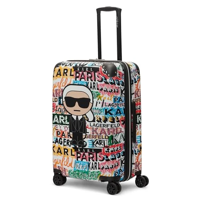 Karl Lagerfeld Paris Women's Logo Explosion Upright Hardside Suitcase, Multi, Medium, Logo Explosion Upright Hardside Suitcase by KARL LAGERFELD - Used - Very Good condition - CA$109.01