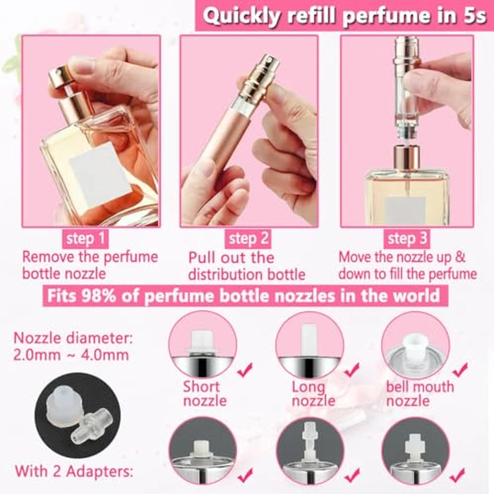 Perfume Travel Spray Bottle Atomizer - 2-Pack 5ML ANTOKX Atomizer Perfume Bottle, Scent Pump Case, Luxury Leakproof Refillable Perfume Spray Bottle for Women and Men (Black & Rose gold) by ANTOKX - Image 4