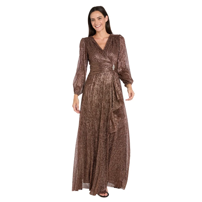 R&M Richards Women's Elegant Long Sleeve Pleated Wrap Maxi Dress - Evening & Cocktail Party Gown W/Ruched Waist & Ruffle by R&M Richards - Image 1
