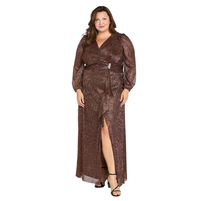 R&M Richards Women's Elegant Long Sleeve Pleated Wrap Maxi Dress - Evening & Cocktail Party Gown W/Ruched Waist & Ruffle by R&M Richards - Image 2