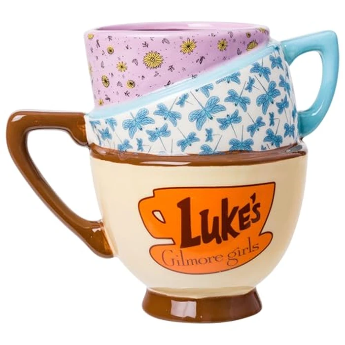 Silver Buffalo Gilmore Girls Stars Hollow Destination Locations: Luke’s Diner, Doose’s Market, and Dragonfly Inn Ceramic 3D Sculpted Stacked Teacup Mug, 20 Ounces by Silver Buffalo - Used - Very Good condition - CA$17.87