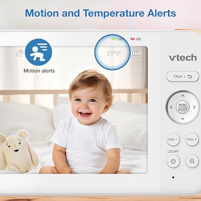 VTech Advanced HQ Max Twin 7" Digital Video 2-Cameras Baby Monitor with Pan Tilt Zoom, Long Battery Life 5000mAh, IPS Screen, Adaptive Multi-Color Night Light, 2-Way Talk, HQ Display, No WiFi, White by VTech - Image 8