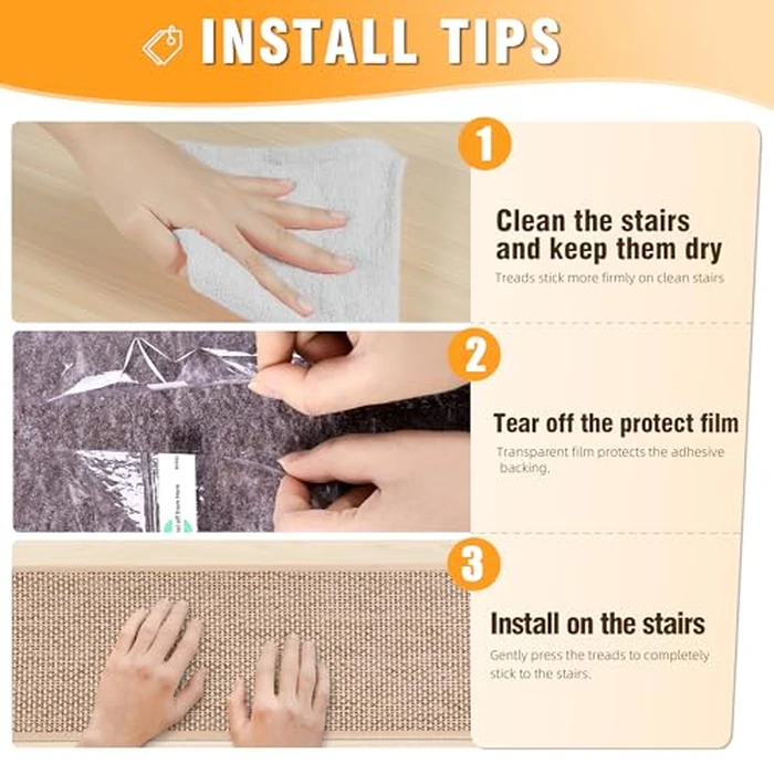 Linen Stair Treads Non Slip 10pcs Comfortable Stair Runner for Wooden Steps Peel and Stick Stairs Carpet Treads Indoor Staircase Covers Mat with Self-Adhesive Backing for Pets Kids 8"X30" Beige by Deerly - Image 3