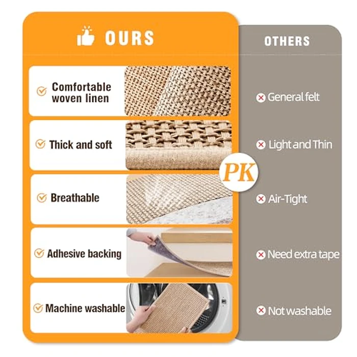 Linen Stair Treads Non Slip 10pcs Comfortable Stair Runner for Wooden Steps Peel and Stick Stairs Carpet Treads Indoor Staircase Covers Mat with Self-Adhesive Backing for Pets Kids 8"X30" Beige by Deerly - Image 4