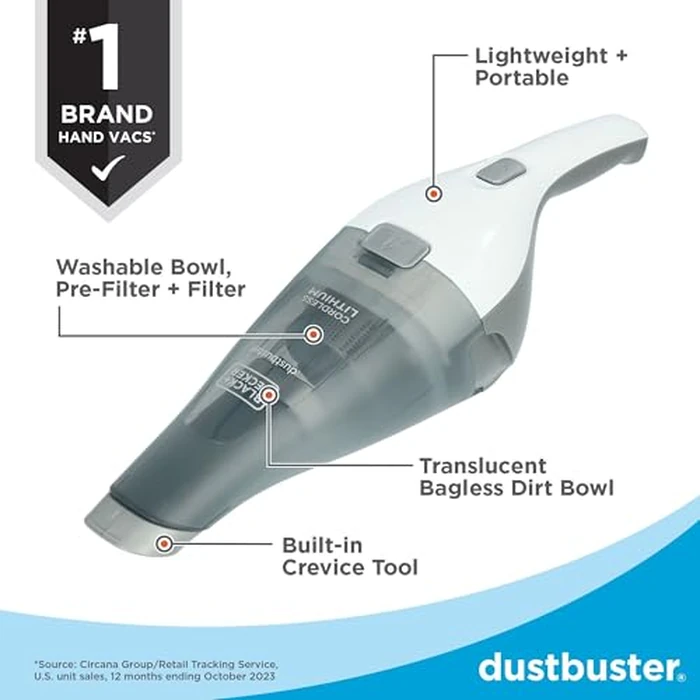 BLACK+DECKER dustbuster QuickClean Cordless Handheld Vacuum, White (HNVC215B10), Dirt Bowl and Fliter by BLACK+DECKER - Image 2