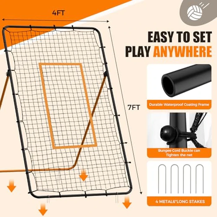 Volleyball Rebounder Net - Portable 7x4 ft Training Equipment for Spike and Smash Practice - 5 Rebound Angles Custom Target Area for Volleyball Sports Training,Orange by ZVFOTN - Image 4