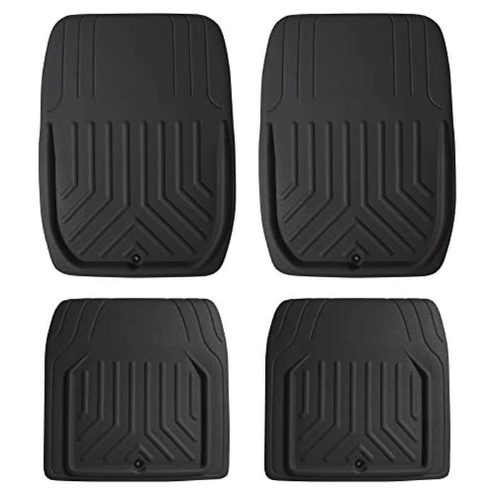 FH Group Faux Leather Deep Dish Car Floor Mats - Trim-to-Fit, Universal Fit Full Set Automotive Floor Mats for Cars, SUVs & Trucks, Durable All-Weather Interior Protection, Black by FH Group - Image 1