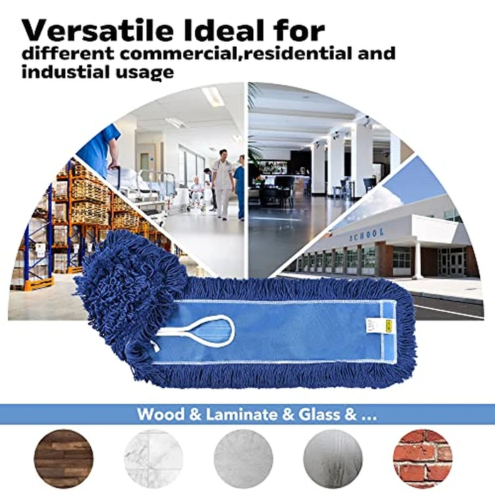 Matthew Cleaning 24'' Industrial Strength Cotton Dust Mop Refill Washable Replacement Heads for Residential & Commercial Use Fit Standard Dust Mop Frames, Hardwood, Laminate, Concrete Floors 12 Pack by L Luke Supply - Image 4
