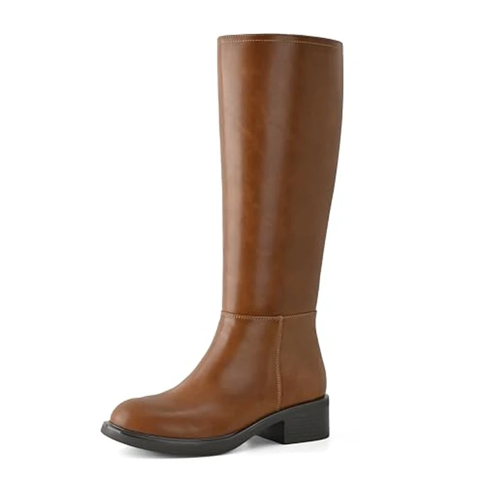 Shoe'N Tale Women's Knee High Boots Chunky Low Heel Round Toe Tall Boots with Side Zipper(6,Brown) by Shoe'N Tale - Used - Very Good condition - US$13.18