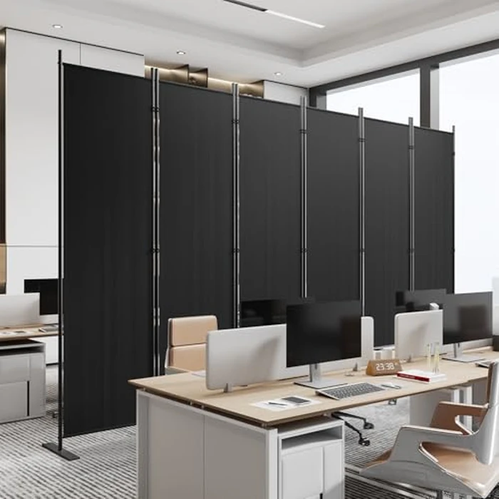 C-Hopetree 6 Panels Room Divider, 6 Ft Tall Indoor Folding Privacy Screen, Portable Partition Separator, Freestanding Separation Temporary Wall for Office, Bedroom, 120" W X 71" H, Black by C-Hopetree - Used - Acceptable condition