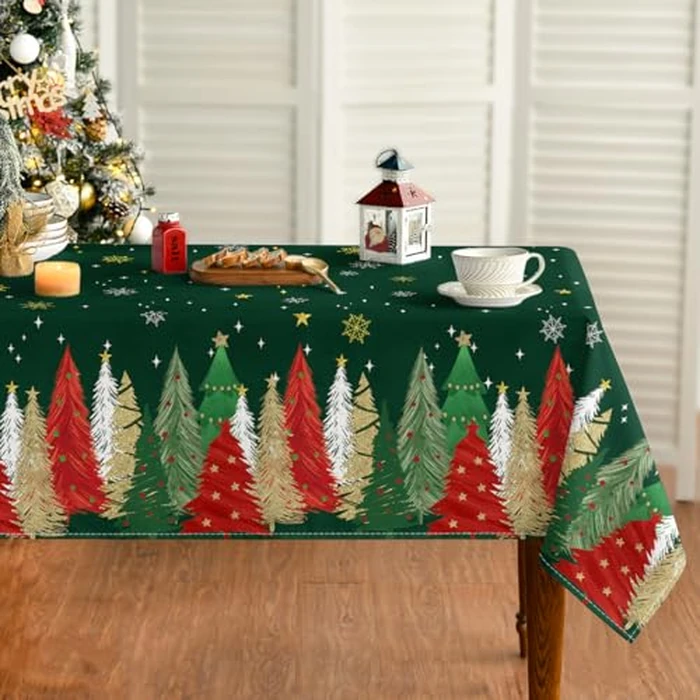 Horaldaily Christmas Tablecloth 52x70 Inch Rectangular, Christmas Trees Green Washable Table Cover for Party Picnic Dinner Decor by Horaldaily - Used - Very Good condition - CA$10.58