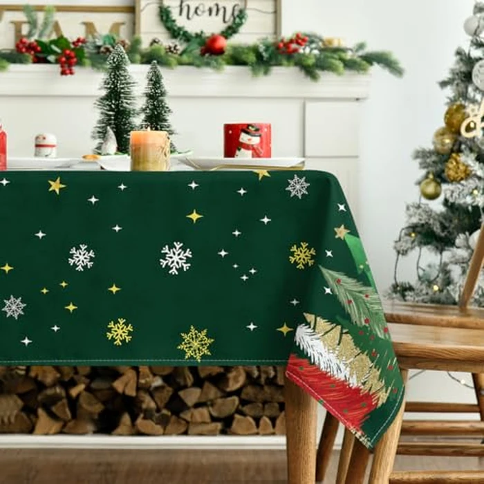 Horaldaily Christmas Tablecloth 52x70 Inch Rectangular, Christmas Trees Green Washable Table Cover for Party Picnic Dinner Decor by Horaldaily - Image 3