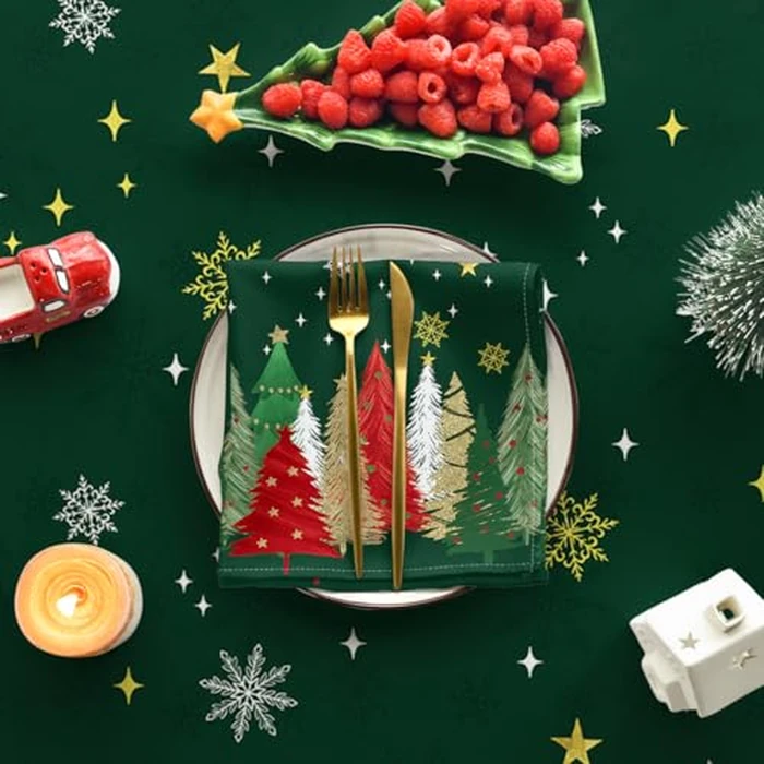 Horaldaily Christmas Tablecloth 52x70 Inch Rectangular, Christmas Trees Green Washable Table Cover for Party Picnic Dinner Decor by Horaldaily - Image 5