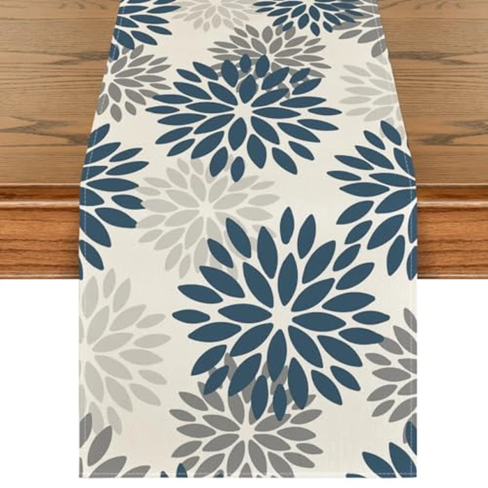 Artoid Mode Dahlia Aqua Floral Pinnata Flower Winter Table Runner, Seasonal Summer Holiday Kitchen Dining Table Decoration for Home Party Decor 13x90 Inch by Artoid Mode - Used - Like New condition