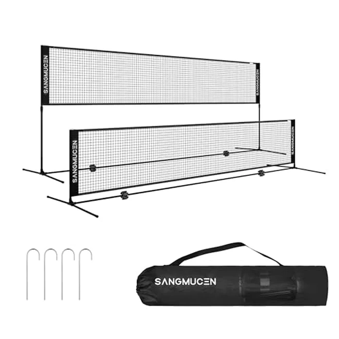 SANGMUCEN 10 ft Portable Badminton Net Set Outdoor and Indoor, Height Adjustable Sports Net for Volleyball, Pickleball, Tennis,Stable Alloy Steel Frame and Carry Bag for Backyard, Beach, Pool,Black by SANGMUCEN - Used - Like New condition