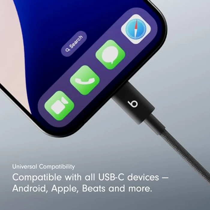 Beats USB-A to USB-C Woven Short Cable Fast Charging Durable/Tangle-Free Compatible Charger for Apple & Android Devices (20 cm) - Bolt Black by Beats - Image 3