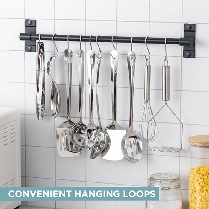 COOK WITH COLOR Kitchen Utensil Set - premium Nonstick & Heat Resistant Kitchen Gadgets, Turner, Spaghetti Server, Serving Spoons, Whisk, Tongs, Masher & Utensil Holder, 10-piece Stainless Steel by COOK WITH COLOR - Image 3