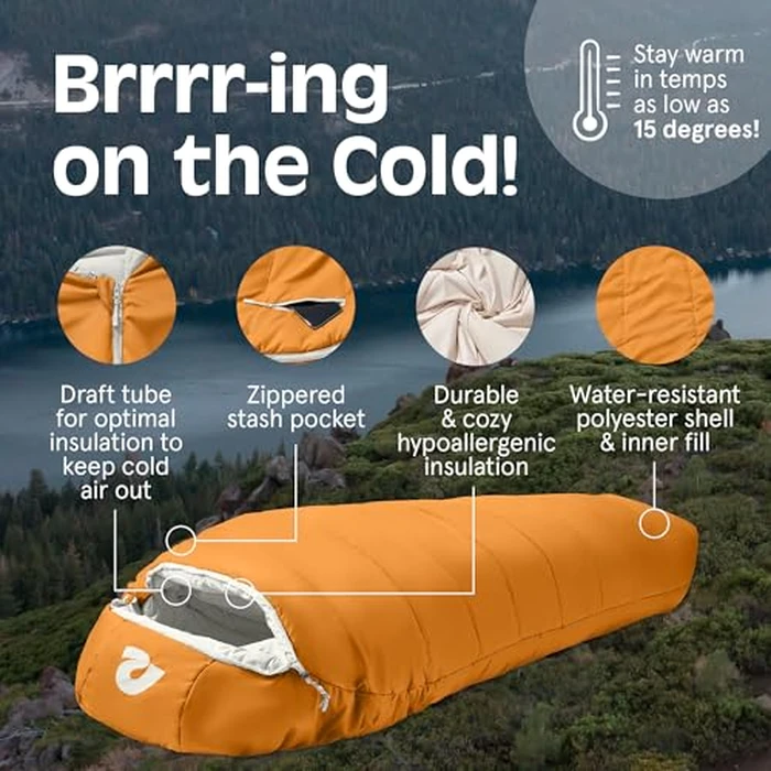 Retrospec Dream 15 degrees 15 Degree Sleeping Bag - Mummy Sleeping Bag for Camping, Insulated Cold Weather Sleeping Bag Lightweight Stuff Sack, Water-Resistant and Adjustable Draw Cords Adult Sleeping Bag by Retrospec - Image 7