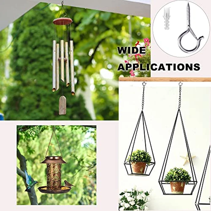 PlusRoc 20 Pack Ceiling Hooks for Hanging Plants Outdoor String Lights Heavy Duty, 2.2 Inch Eye Hook Screw in Cup Hooks Q-Hanger for Patio Lights, Wall Wood Fence Deck Mount(Stainless Steel, Silver) by PlusRoc - Image 5