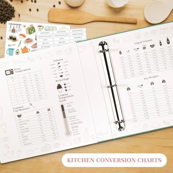 Lanpn Recipe Binder 8.5x11 3 Ring Kit, Waterproof Organizer Binder Recipe Book with 60 Plastic Sleeves,116 Recipes, Dividers, Labels & Stickers, Blank Cookbook to Write in Your Own Recipes by Lanpn - Image 4