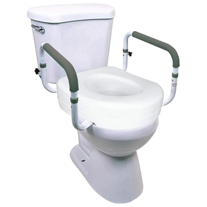 Carex E-Z Lock Toilet Seat and Safety Frame Combo Pack, 5-Inch Height Lift Seat Riser for Elderly and Handicap, Commode Chair for Elderly - Fits and Locks to Round or Elongated Toilets by Carex - Used - Very Good condition - US$40.52