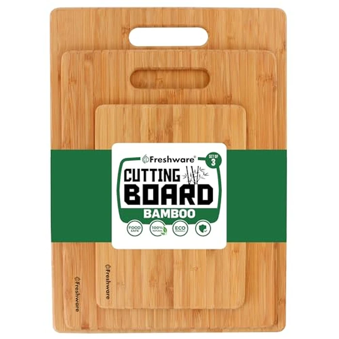 Freshware Bamboo Cutting Board Set of 3, Wooden Cutting Boards for Kitchen, Knife Friendly Food Grade Chopping Board, Lightweight with Hanging Hole for Easy Storage by Freshware - Image 1