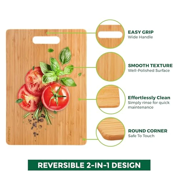 Freshware Bamboo Cutting Board Set of 3, Wooden Cutting Boards for Kitchen, Knife Friendly Food Grade Chopping Board, Lightweight with Hanging Hole for Easy Storage by Freshware - Image 3