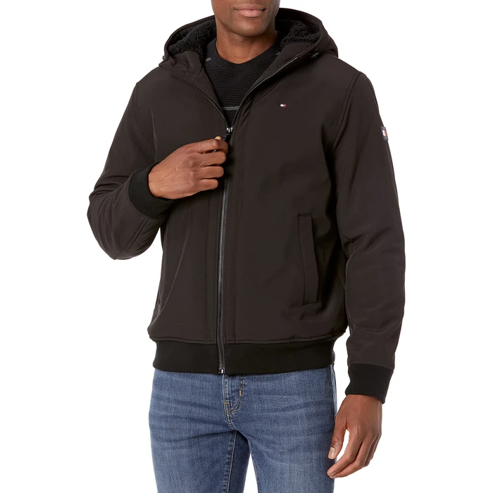 Tommy Hilfiger Men's Soft Shell Active Filled Bomber Jacket, Black Sherpa Lined w. Patch, XX-Large by Tommy Hilfiger - Used - Like New condition - US$64.14