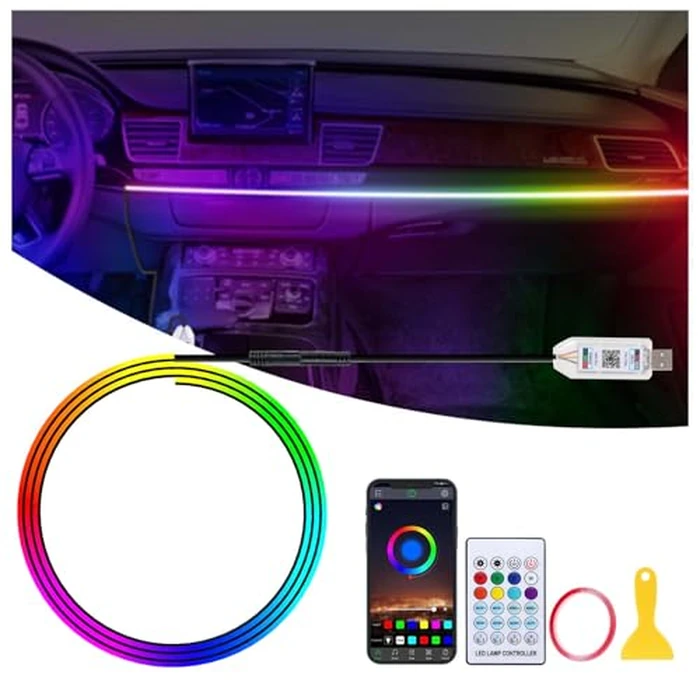 Acrylic LED Lights for Car, 43.3in RGB Strip Light Car LED Lights Interior with USB Port, App Control, Music Sync, 146 LEDs Interior Ca r Lights for Women Men Gifts by GPJYD - Used - Like New condition - US$12.02