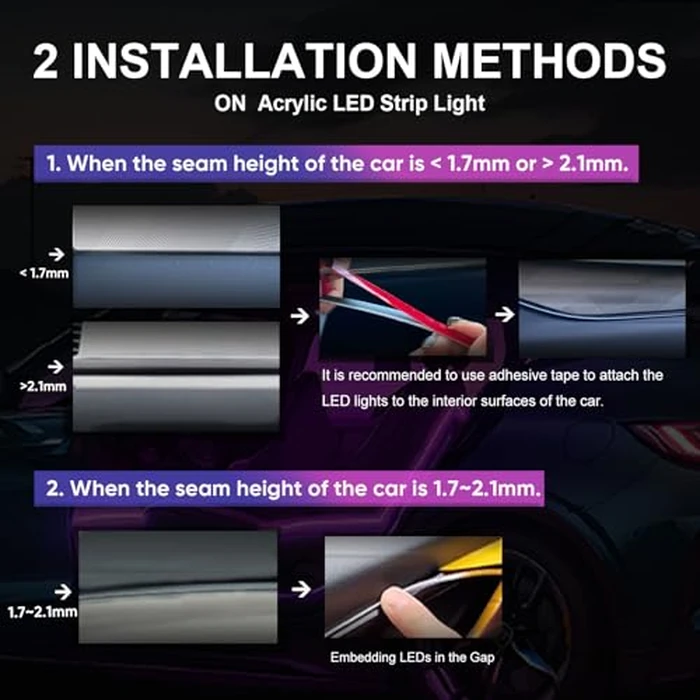 Acrylic LED Lights for Car, 43.3in RGB Strip Light Car LED Lights Interior with USB Port, App Control, Music Sync, 146 LEDs Interior Ca r Lights for Women Men Gifts by GPJYD - Image 5