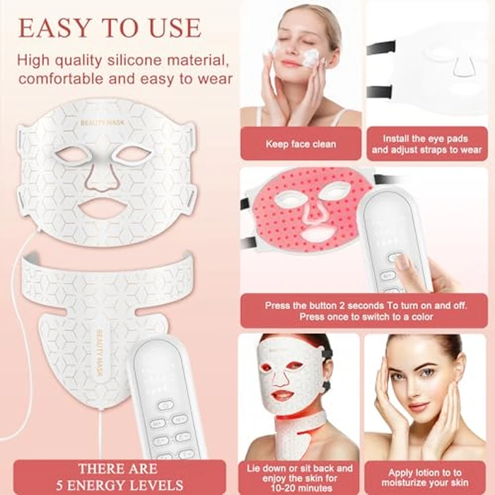 Verfubo Red Light Therapy for Face & Neck,Red Light Mask with 850nm NIR, 7-1 Colors LED Light Therapy mask, Rechargeable LED Face & Neck Mask for Anti-Aging,Skin Firming & Radiant Glow at Home by Verfubo - Image 6