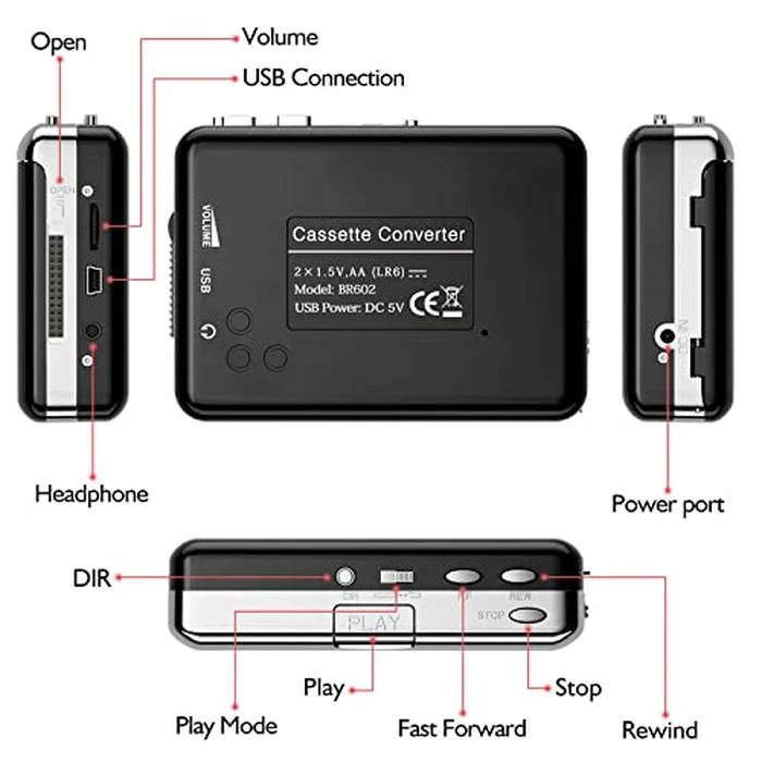Cassette Player - Compact Tape Player Portable Recorder with Earphone-Convert Audio Music Cassette to MP3 Digital, Compatible with Laptop/PC/MAC- for Entertainment, Travel, Light Sports(Silver) by Mersoco - Image 3