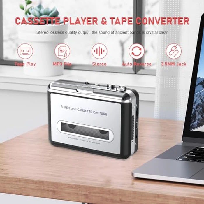 Cassette Player - Compact Tape Player Portable Recorder with Earphone-Convert Audio Music Cassette to MP3 Digital, Compatible with Laptop/PC/MAC- for Entertainment, Travel, Light Sports(Silver) by Mersoco - Image 5