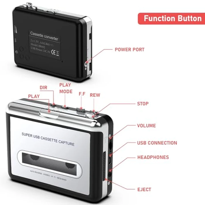 Cassette Player - Compact Tape Player Portable Recorder with Earphone-Convert Audio Music Cassette to MP3 Digital, Compatible with Laptop/PC/MAC- for Entertainment, Travel, Light Sports(Silver) by Mersoco - Image 6